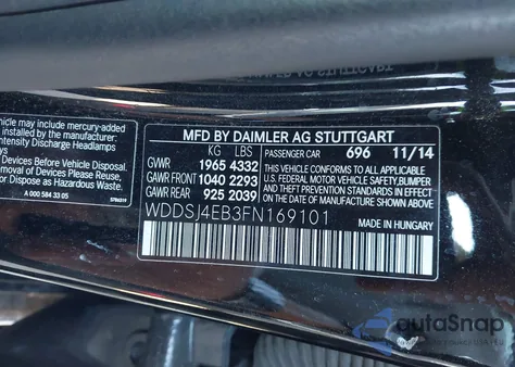 2015 Mercedes-Benz Cla 250 from USA, damaged, VIN WDDSJ4EB3FN169101